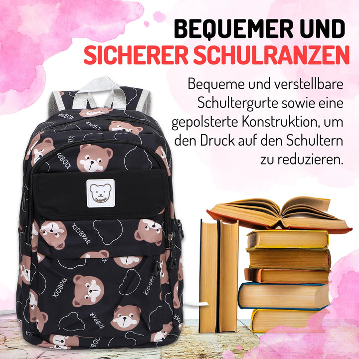 Nette Bedruckte Schultasche Schwarz– Europebazar