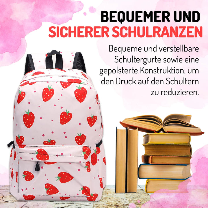   Nette Bedruckte Schultasche Erdbeere – Europebazar