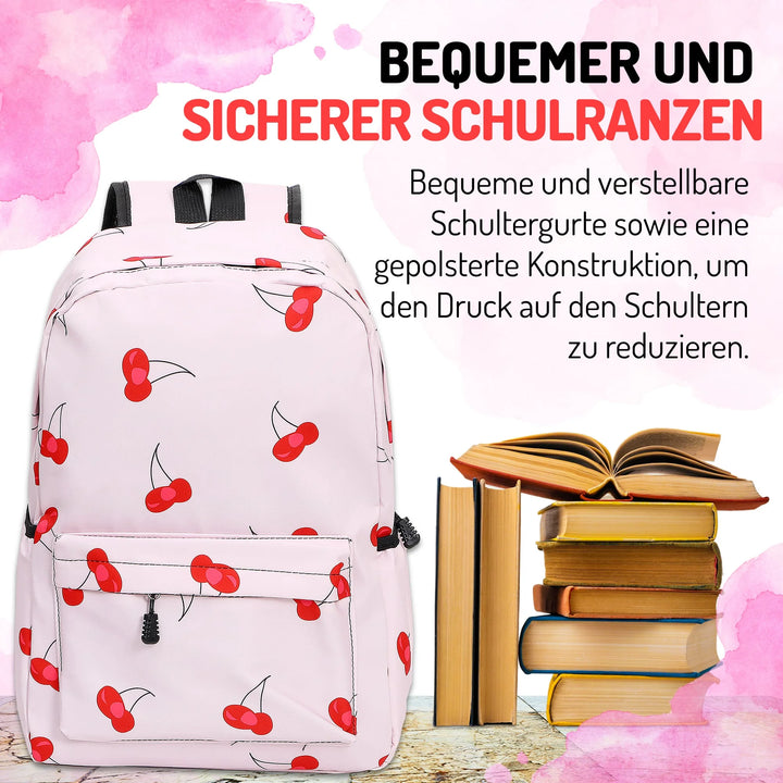   Nette Bedruckte Schultasche Cherry – Europebazar