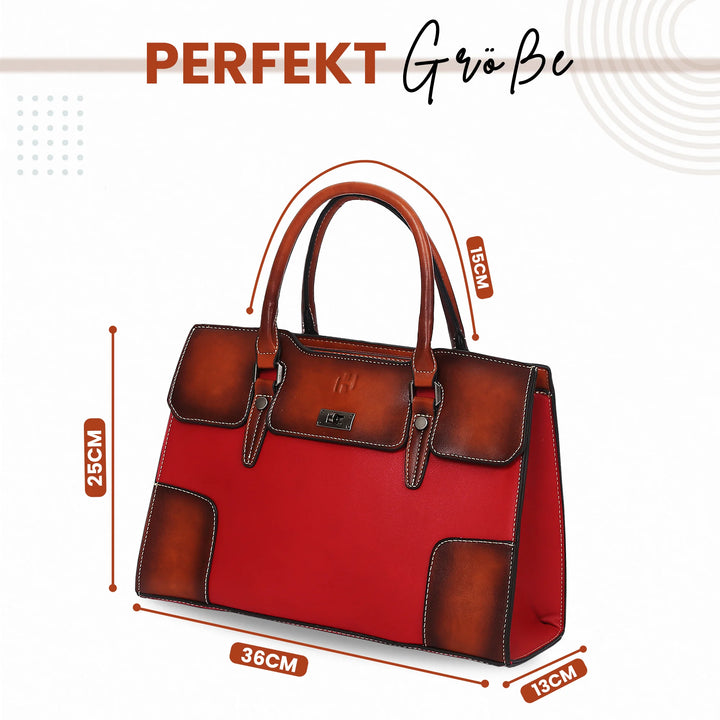 Damen Handtasche Leder Groß Rot– Europebazar