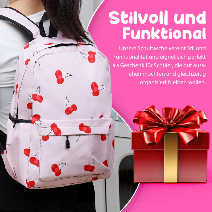   Nette Bedruckte Schultasche Cherry – Europebazar