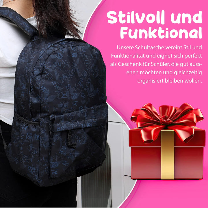   Nette Bedruckte Schultasche Ziegelschwarz – Europebazar