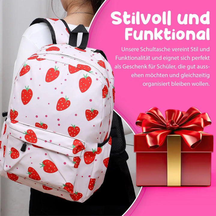   Nette Bedruckte Schultasche Erdbeere – Europebazar