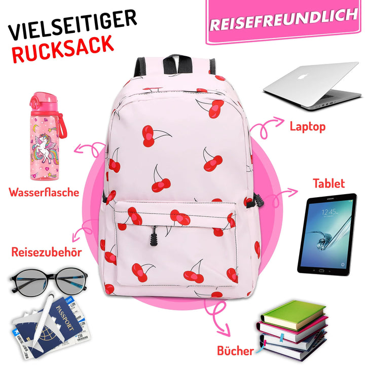   Nette Bedruckte Schultasche Cherry – Europebazar