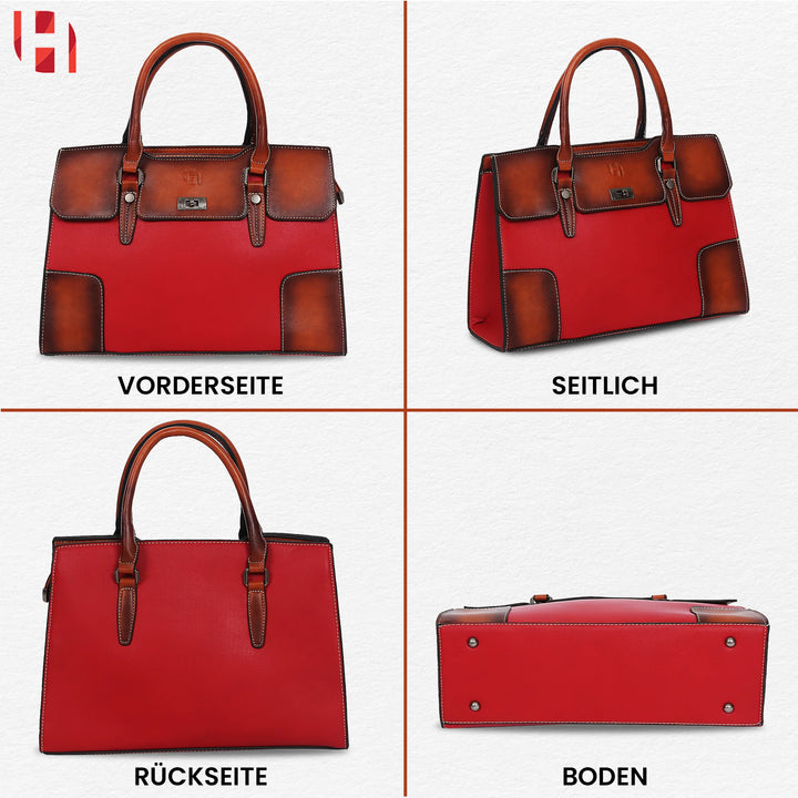 Damen Handtasche Leder Groß Rot– Europebazar