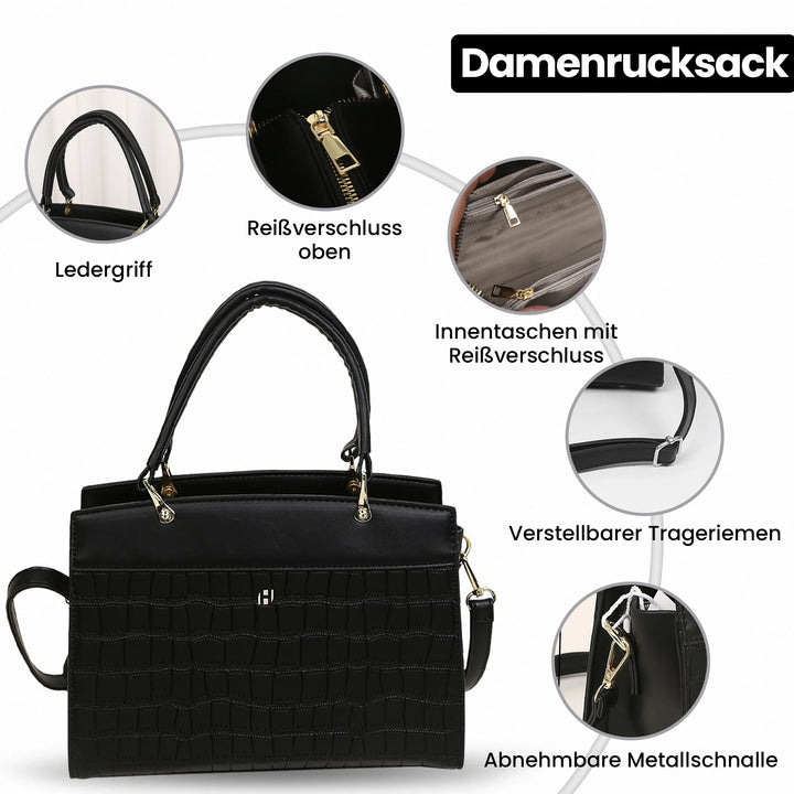 Damen Handtasche Schwarz - Krokodil Muster  – Europebazar