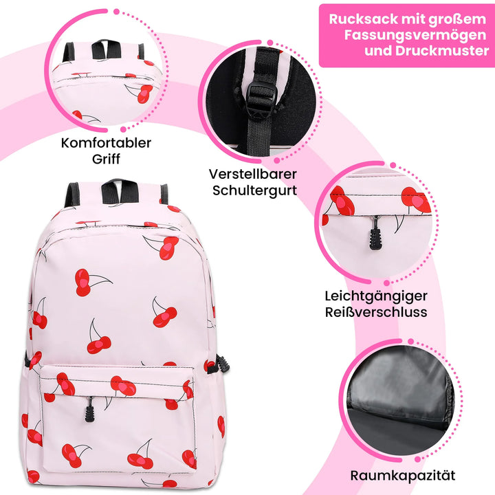   Nette Bedruckte Schultasche Cherry – Europebazar