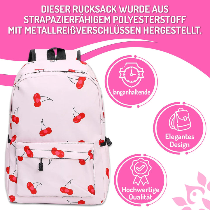   Nette Bedruckte Schultasche Cherry – Europebazar