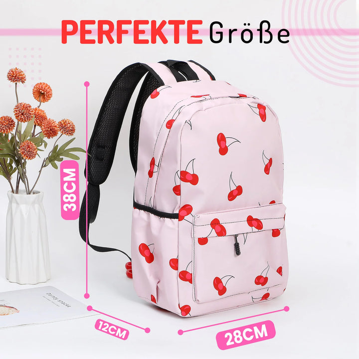   Nette Bedruckte Schultasche Cherry – Europebazar