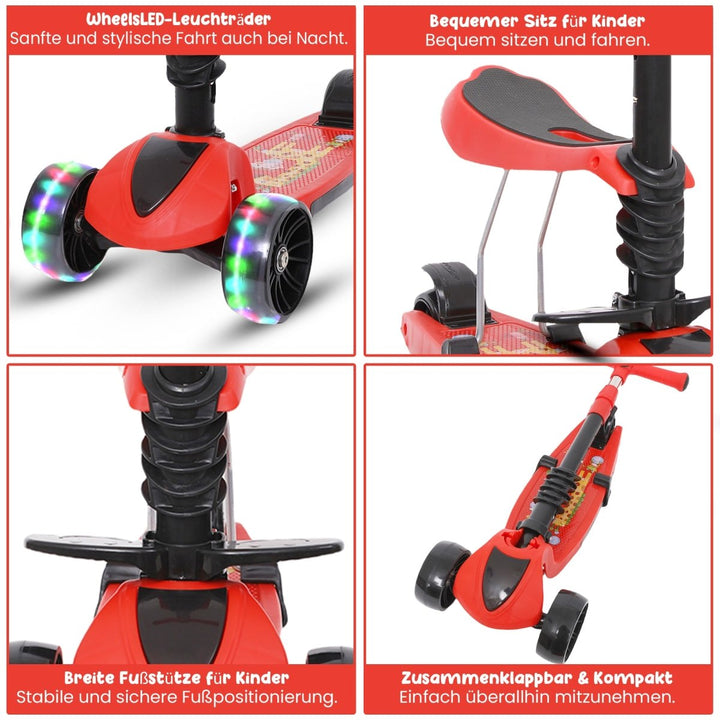 Habib Gruppe 3 - Rad Kinderroller mit LED Rädern & Sitz | Faltbar Höhenverstellbar - Europebazar