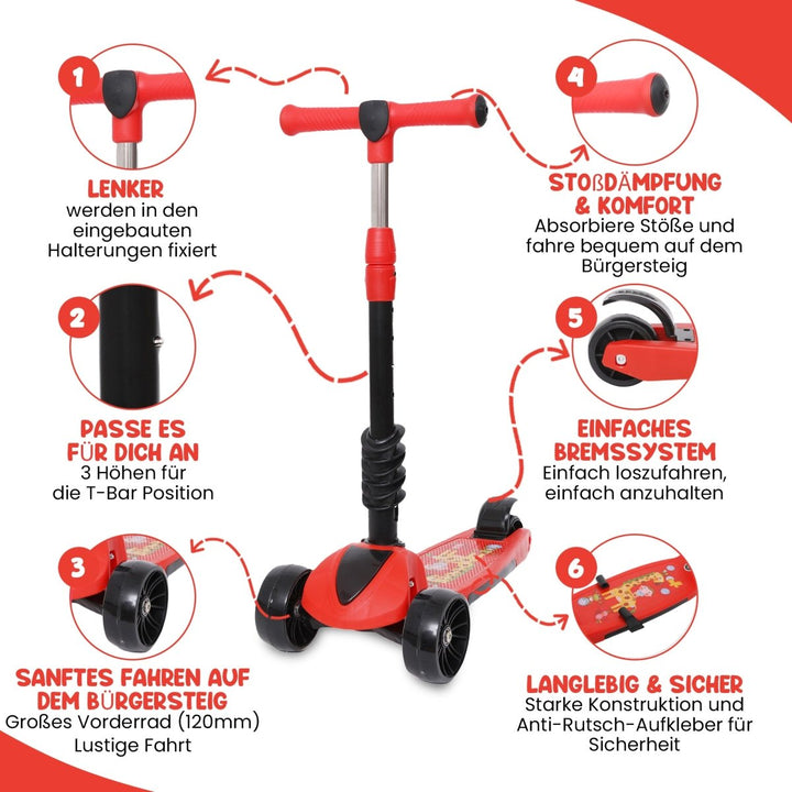 Habib Gruppe 3 - Rad Kinderroller mit LED Rädern & Sitz | Faltbar Höhenverstellbar - Europebazar