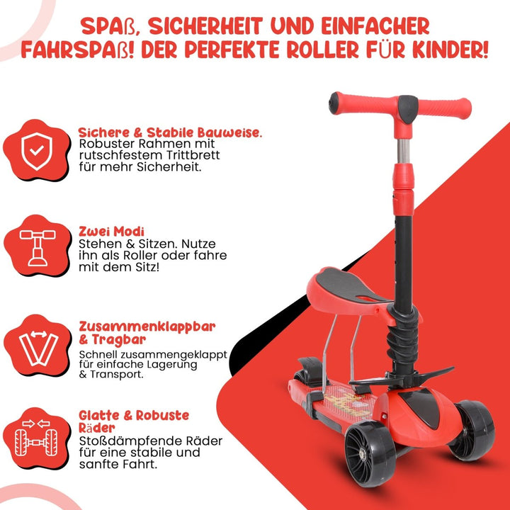 Habib Gruppe 3 - Rad Kinderroller mit LED Rädern & Sitz | Faltbar Höhenverstellbar - Europebazar