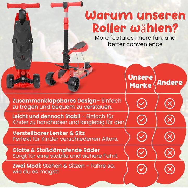 Habib Gruppe 3 - Rad Kinderroller mit LED Rädern & Sitz | Faltbar Höhenverstellbar - Europebazar