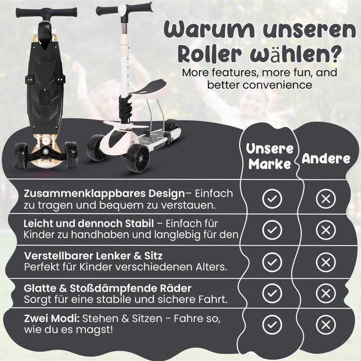 Habib Gruppe 3 - Rad Kinderroller mit LED Rädern & Sitz | Faltbar Höhenverstellbar - Europebazar