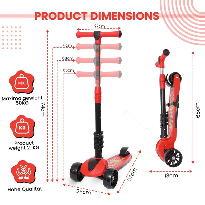 Habib Gruppe 3 - Rad Kinderroller mit LED Rädern & Sitz | Faltbar Höhenverstellbar - Europebazar