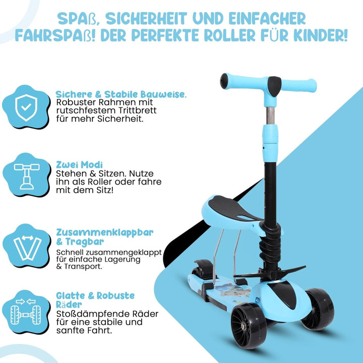 Habib Gruppe 3 - Rad Kinderroller mit LED Rädern & Sitz | Faltbar Höhenverstellbar - Europebazar