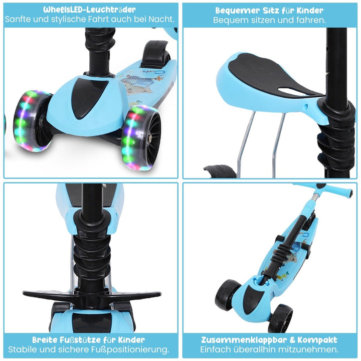 Habib Gruppe 3 - Rad Kinderroller mit LED Rädern & Sitz | Faltbar Höhenverstellbar - Europebazar