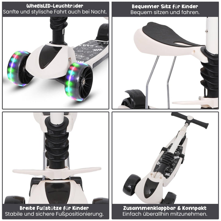 Habib Gruppe 3 - Rad Kinderroller mit LED Rädern & Sitz | Faltbar Höhenverstellbar - Europebazar
