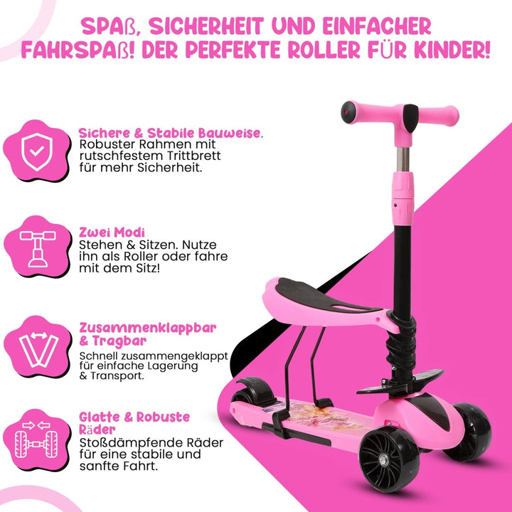 Habib Gruppe 3 - Rad Kinderroller mit LED Rädern & Sitz | Faltbar Höhenverstellbar - Europebazar