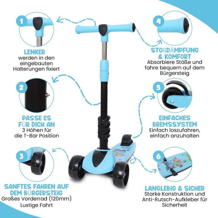 Habib Gruppe 3 - Rad Kinderroller mit LED Rädern & Sitz | Faltbar Höhenverstellbar - Europebazar