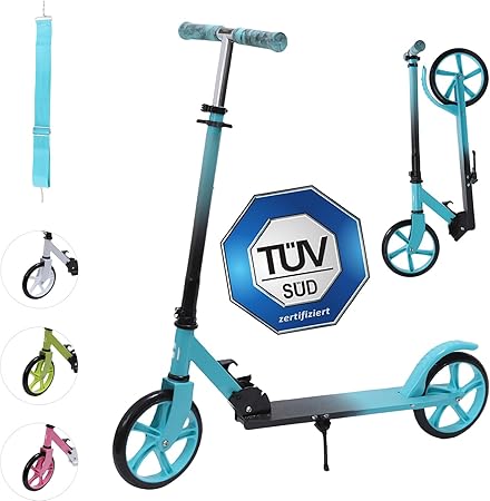 Habib Gruppe Cityroller - Kick Scooter - Kinderroller für Kinder und Jugendliche Zertifiziert vom TÜV Süd - Faltbarer Aluminium - Tretroller Höhenverstellbar - 200mm Räder - Tragbar - ab 10 Jahren - Europebazar