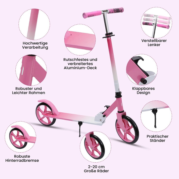 Habib Gruppe Cityroller - Kick Scooter - Kinderroller für Kinder und Jugendliche Zertifiziert vom TÜV Süd - Faltbarer Aluminium - Tretroller Höhenverstellbar - 200mm Räder - Tragbar - ab 10 Jahren - Europebazar