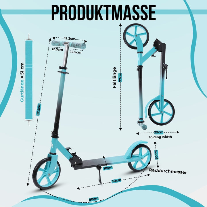 Habib Gruppe Cityroller - Kick Scooter - Kinderroller für Kinder und Jugendliche Zertifiziert vom TÜV Süd - Faltbarer Aluminium - Tretroller Höhenverstellbar - 200mm Räder - Tragbar - ab 10 Jahren - Europebazar