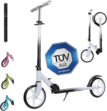 Habib Gruppe Cityroller - Kick Scooter - Kinderroller für Kinder und Jugendliche Zertifiziert vom TÜV Süd - Faltbarer Aluminium - Tretroller Höhenverstellbar - 200mm Räder - Tragbar - ab 10 Jahren - Europebazar