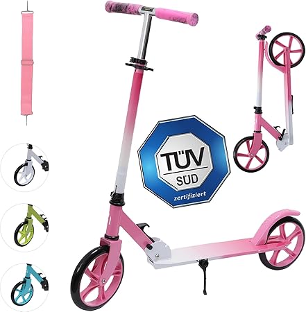 Habib Gruppe Cityroller - Kick Scooter - Kinderroller für Kinder und Jugendliche Zertifiziert vom TÜV Süd - Faltbarer Aluminium - Tretroller Höhenverstellbar - 200mm Räder - Tragbar - ab 10 Jahren - Europebazar