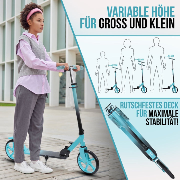 Habib Gruppe Cityroller - Kick Scooter - Kinderroller für Kinder und Jugendliche Zertifiziert vom TÜV Süd - Faltbarer Aluminium - Tretroller Höhenverstellbar - 200mm Räder - Tragbar - ab 10 Jahren - Europebazar