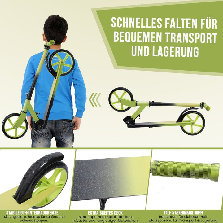 Habib Gruppe Cityroller - Kick Scooter - Kinderroller für Kinder und Jugendliche Zertifiziert vom TÜV Süd - Faltbarer Aluminium - Tretroller Höhenverstellbar - 200mm Räder - Tragbar - ab 10 Jahren - Europebazar