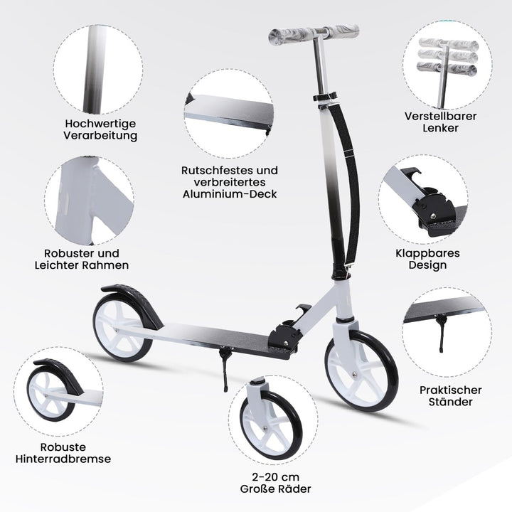 Habib Gruppe Cityroller - Kick Scooter - Kinderroller für Kinder und Jugendliche Zertifiziert vom TÜV Süd - Faltbarer Aluminium - Tretroller Höhenverstellbar - 200mm Räder - Tragbar - ab 10 Jahren - Europebazar