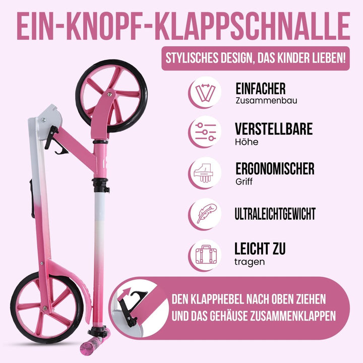 Habib Gruppe Cityroller - Kick Scooter - Kinderroller für Kinder und Jugendliche Zertifiziert vom TÜV Süd - Faltbarer Aluminium - Tretroller Höhenverstellbar - 200mm Räder - Tragbar - ab 10 Jahren - Europebazar