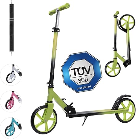 Habib Gruppe Cityroller - Kick Scooter - Kinderroller für Kinder und Jugendliche Zertifiziert vom TÜV Süd - Faltbarer Aluminium - Tretroller Höhenverstellbar - 200mm Räder - Tragbar - ab 10 Jahren - Europebazar