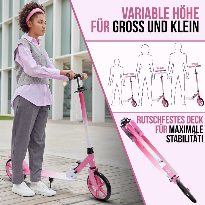 Habib Gruppe Cityroller - Kick Scooter - Kinderroller für Kinder und Jugendliche Zertifiziert vom TÜV Süd - Faltbarer Aluminium - Tretroller Höhenverstellbar - 200mm Räder - Tragbar - ab 10 Jahren - Europebazar