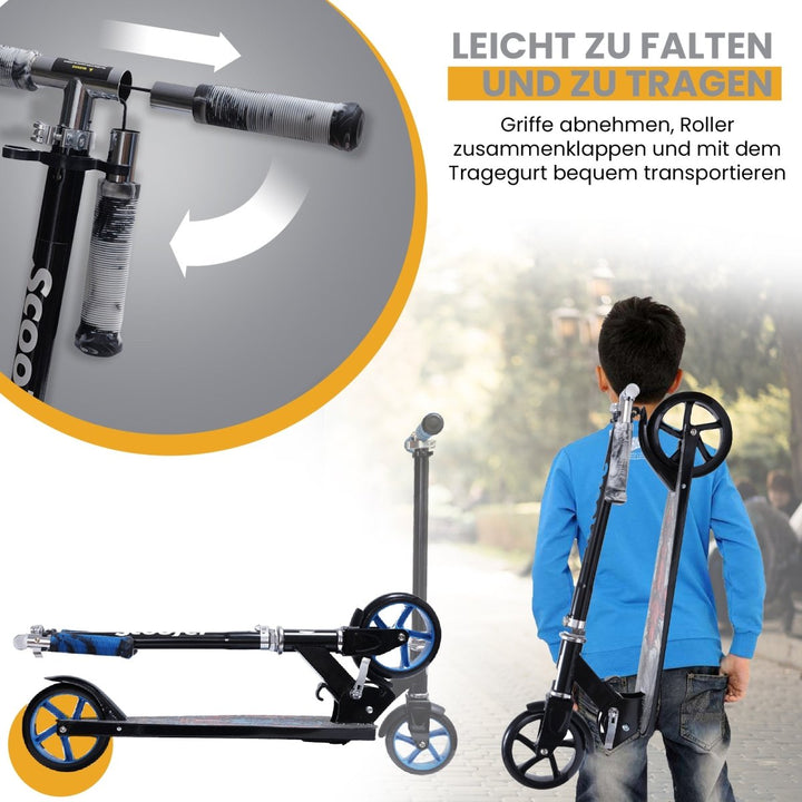 Habib Gruppe Cityroller Tretroller Scooter Kinderroller Jugendroller (6 - 16 Jahre) Zusammenklappbar Tragbar Roller Breites Deck Höhenverstellbar Bunte Griffe - Europebazar