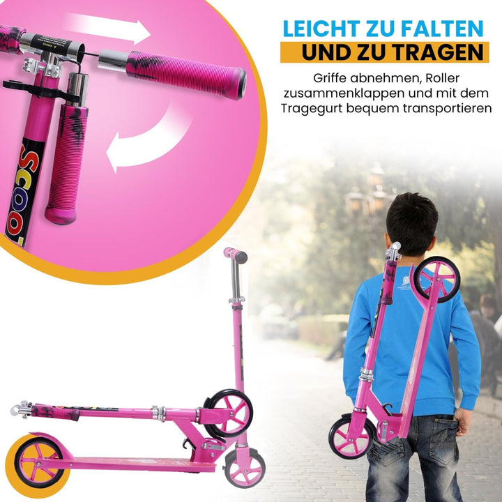 Habib Gruppe Cityroller Tretroller Scooter Kinderroller Jugendroller (6 - 16 Jahre) Zusammenklappbar Tragbar Roller Breites Deck Höhenverstellbar Bunte Griffe - Europebazar