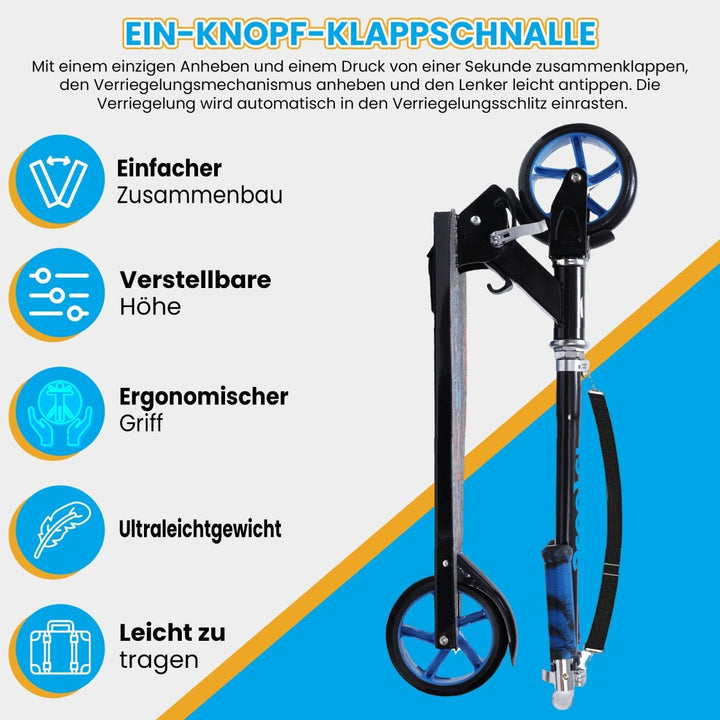 Habib Gruppe Cityroller Tretroller Scooter Kinderroller Jugendroller (6 - 16 Jahre) Zusammenklappbar Tragbar Roller Breites Deck Höhenverstellbar Bunte Griffe - Europebazar