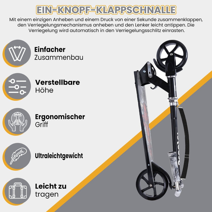 Habib Gruppe Cityroller Tretroller Scooter Kinderroller Jugendroller (6 - 16 Jahre) Zusammenklappbar Tragbar Roller Breites Deck Höhenverstellbar Bunte Griffe - Europebazar