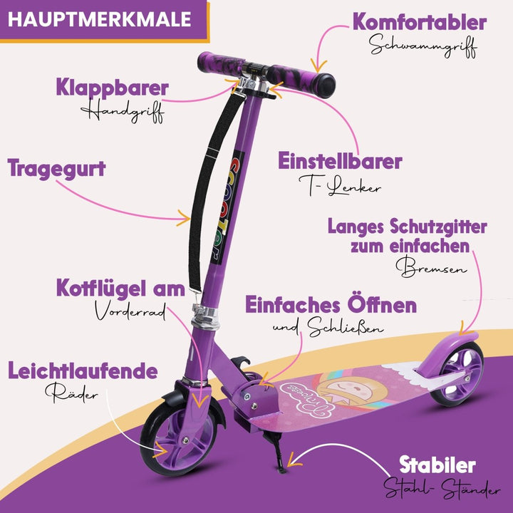 Habib Gruppe Cityroller Tretroller Scooter Kinderroller Jugendroller (6 - 16 Jahre) Zusammenklappbar Tragbar Roller Breites Deck Höhenverstellbar Bunte Griffe - Europebazar