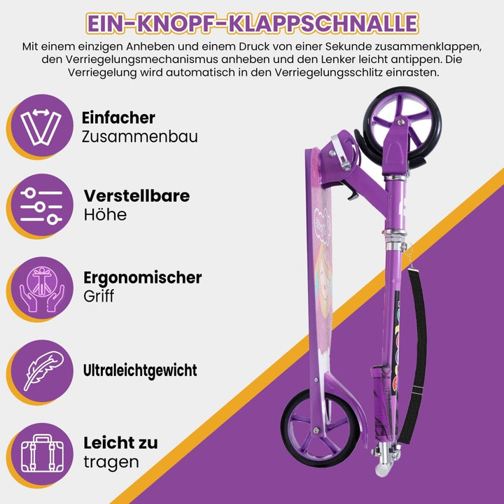 Habib Gruppe Cityroller Tretroller Scooter Kinderroller Jugendroller (6 - 16 Jahre) Zusammenklappbar Tragbar Roller Breites Deck Höhenverstellbar Bunte Griffe - Europebazar