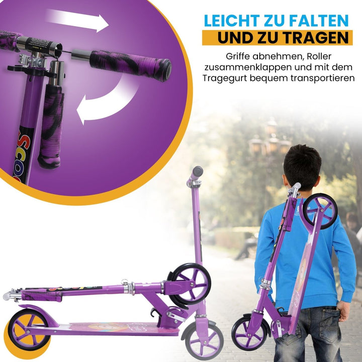 Habib Gruppe Cityroller Tretroller Scooter Kinderroller Jugendroller (6 - 16 Jahre) Zusammenklappbar Tragbar Roller Breites Deck Höhenverstellbar Bunte Griffe - Europebazar