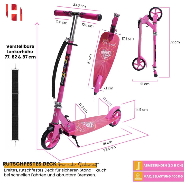 Habib Gruppe Cityroller Tretroller Scooter Kinderroller Jugendroller (6 - 16 Jahre) Zusammenklappbar Tragbar Roller Breites Deck Höhenverstellbar Bunte Griffe - Europebazar