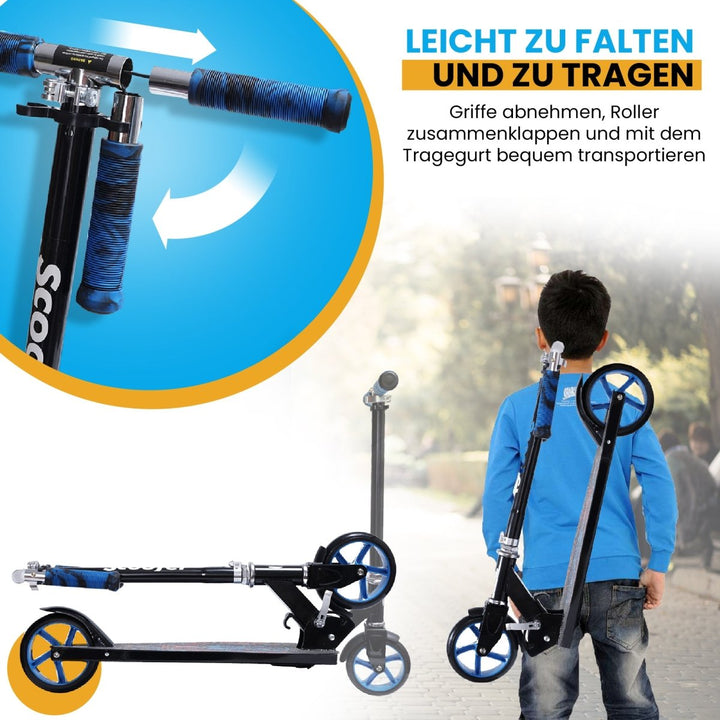 Habib Gruppe Cityroller Tretroller Scooter Kinderroller Jugendroller (6 - 16 Jahre) Zusammenklappbar Tragbar Roller Breites Deck Höhenverstellbar Bunte Griffe - Europebazar