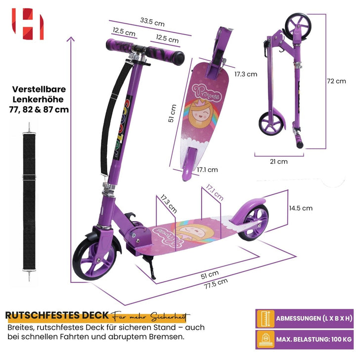 Habib Gruppe Cityroller Tretroller Scooter Kinderroller Jugendroller (6 - 16 Jahre) Zusammenklappbar Tragbar Roller Breites Deck Höhenverstellbar Bunte Griffe - Europebazar