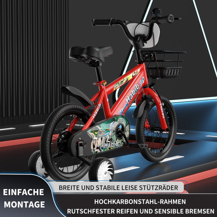 Habib Gruppe Dino Jungenfahrrad 12" 14" 16" | Set mit Schutzpads & Pumpe - Europebazar