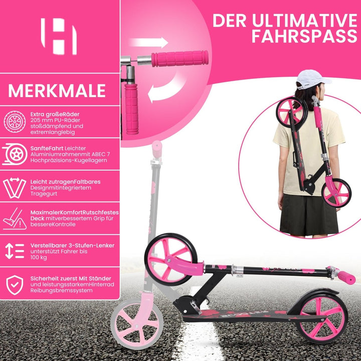 Habib Gruppe Kickroller mit 205mm XXL Rädern | Klappbar & bis 100kg - Europebazar