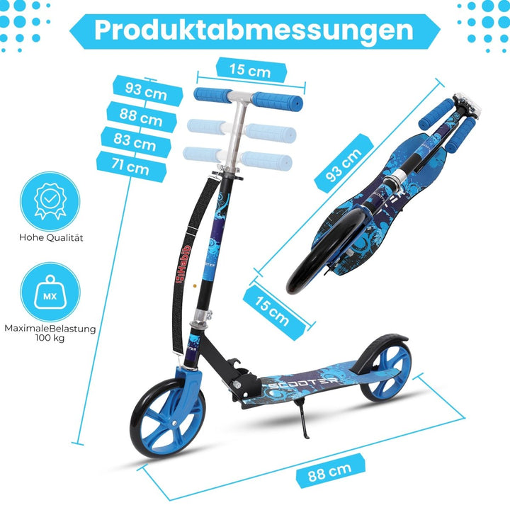 Habib Gruppe Kickroller mit 205mm XXL Rädern | Klappbar & bis 100kg - Europebazar