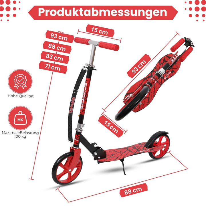 Habib Gruppe Kickroller mit 205mm XXL Rädern | Klappbar & bis 100kg - Europebazar