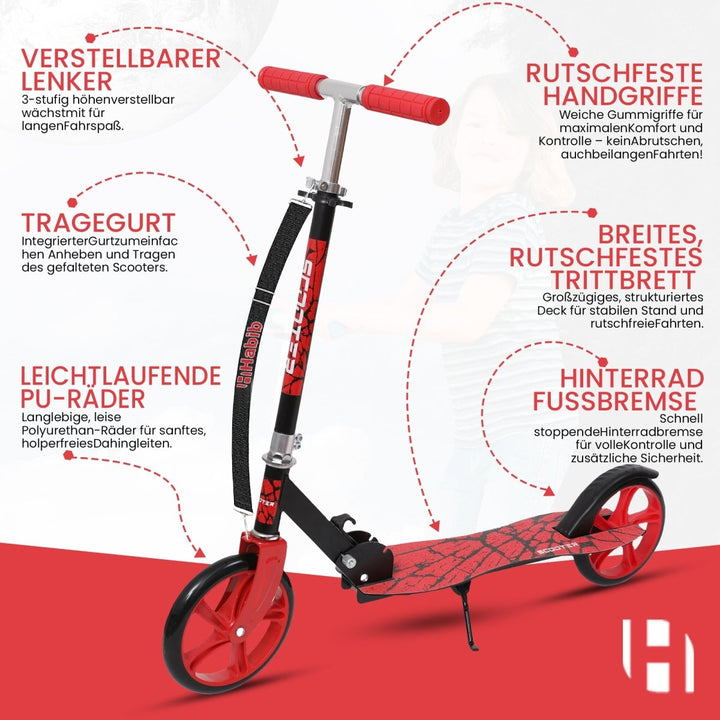 Habib Gruppe Kickroller mit 205mm XXL Rädern | Klappbar & bis 100kg - Europebazar